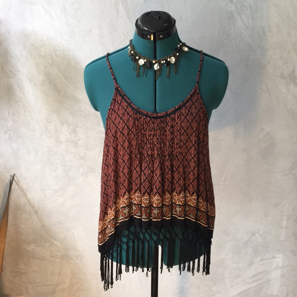 Patterned Tank Top with •Fringe•